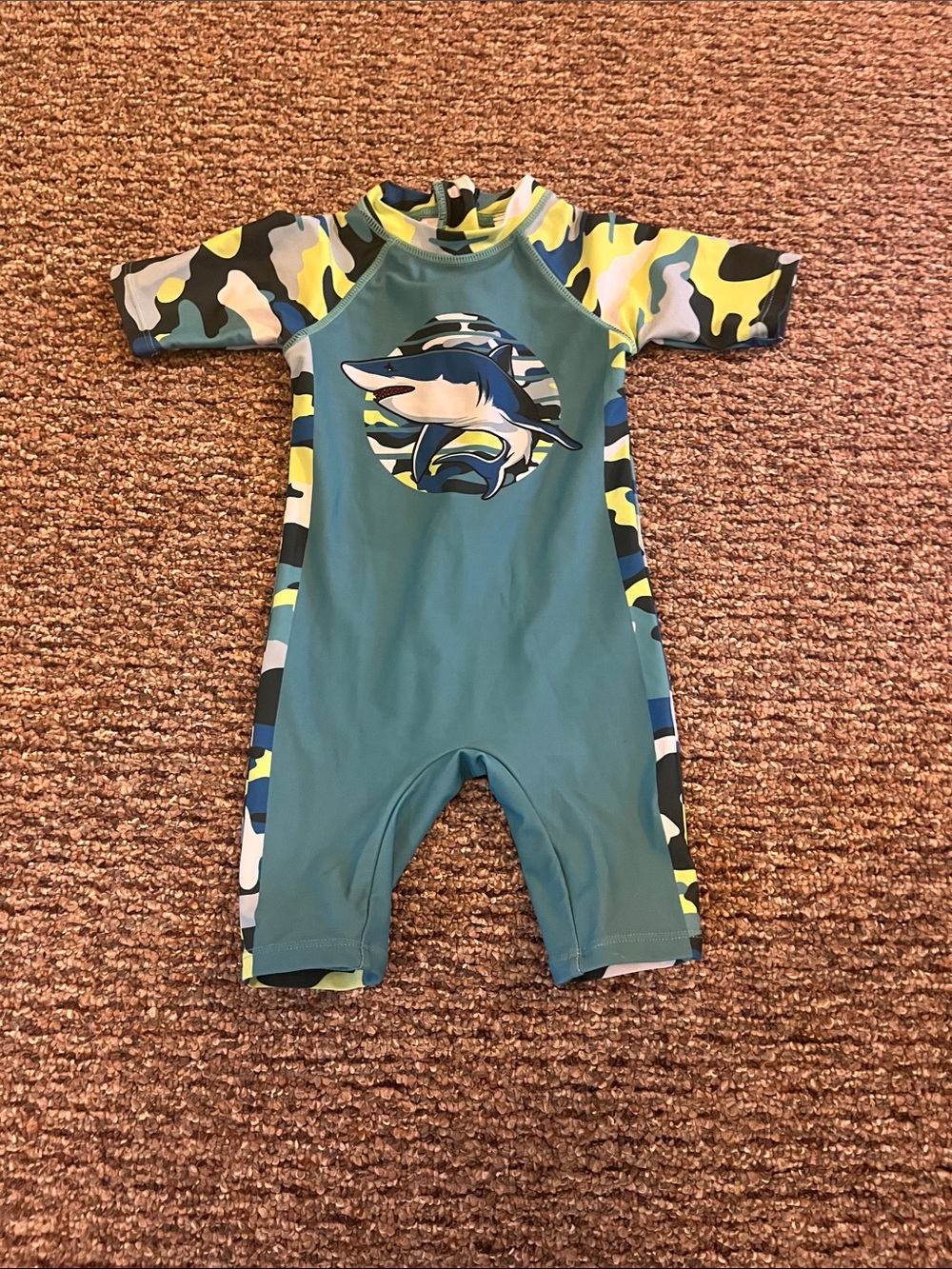 Toddler 18-24 mo. Blue Shark One-Piece Rash Guard Swim Suit